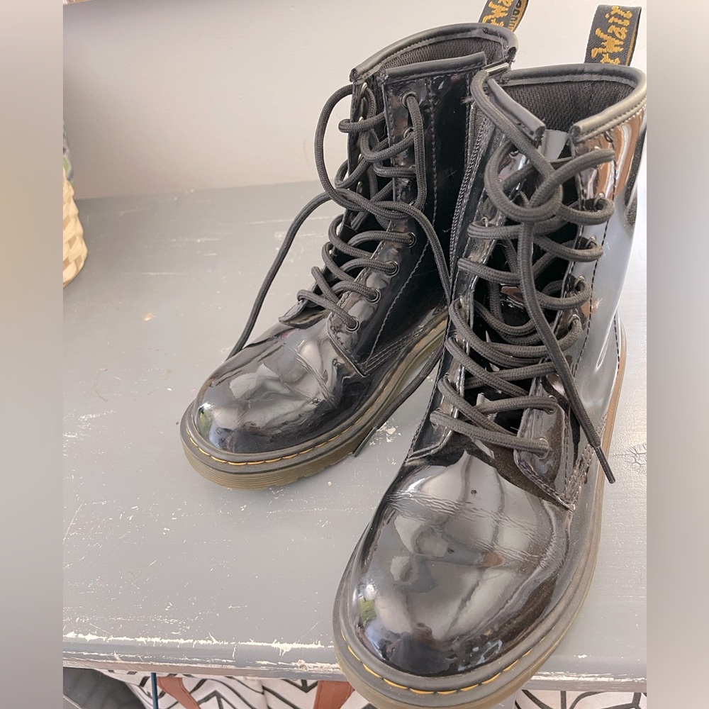 Authentic Doc Martens. Patent black leather. Size 5M women. Barely worn.